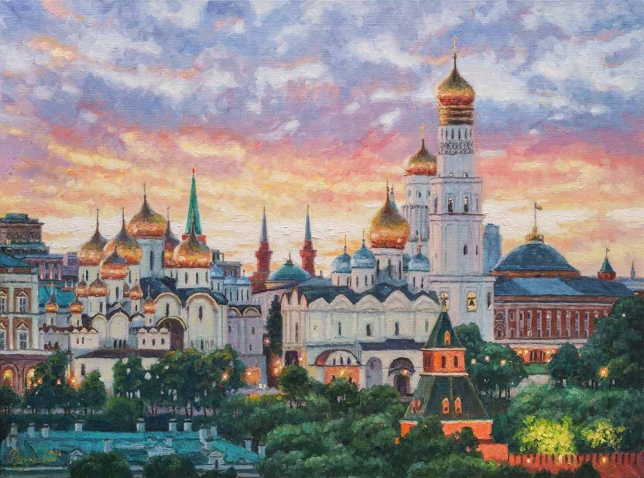 Painting for sale online - The sunset was streaming its last crimson