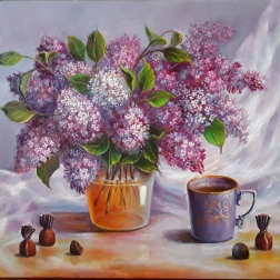 Painting for sale online - Lilac and coffee