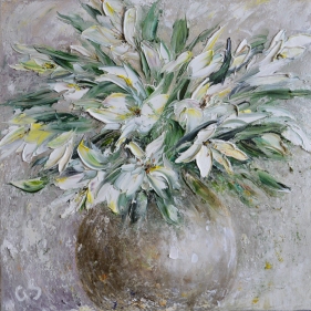 Painting for sale online - White lilies in a vase