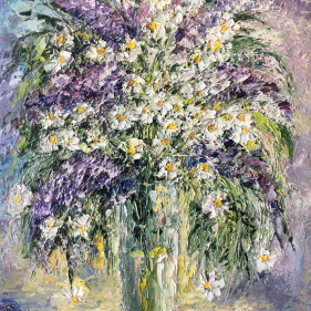 Painting for sale online - Chamomile and lilac