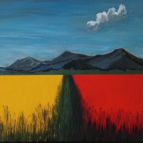 Painting for sale online - Yellow vs Red: Divided Horizon 