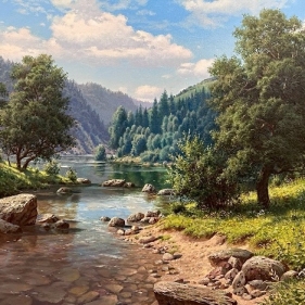 Painting for sale online - Morning Light in the Mountain Valley