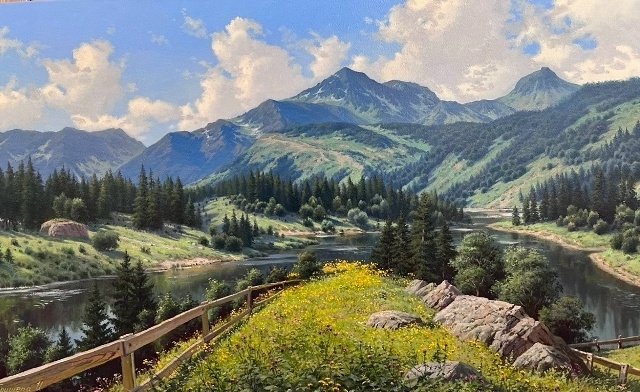 Painting for sale online - Sunlit Path to the Mountains
