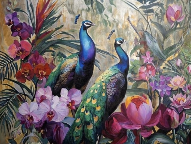 Painting for sale online - Peacocks in the Garden of Eden