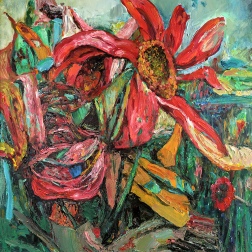 Painting for sale online - Landscape with red flower