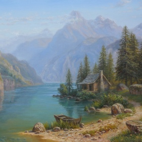 Painting for sale online - Cabin by the lake