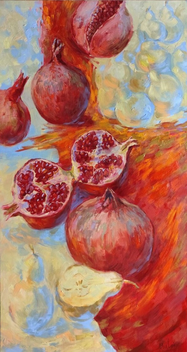 Painting for sale online - Garnet Blues with Vanishing Pear