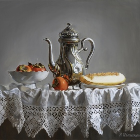 Painting for sale online - Teapot with melon and persimmon