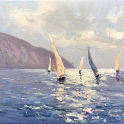 Painting for sale online - Sailboats near Ayu-dagh Mountain