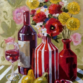 Painting for sale online - Wine and flowers
