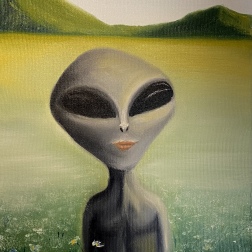 Painting for sale online - Alien in a field of daisies