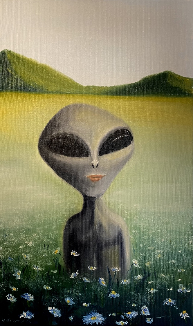 Painting for sale online - Alien in a field of daisies