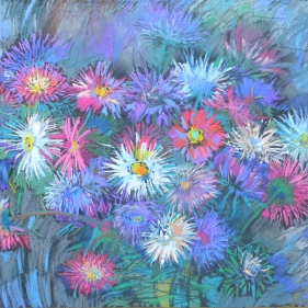 Painting for sale online - Rainy evening Asters