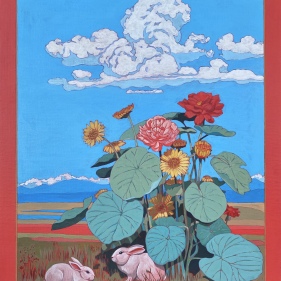 Painting for sale online - Landscape with white rabbits