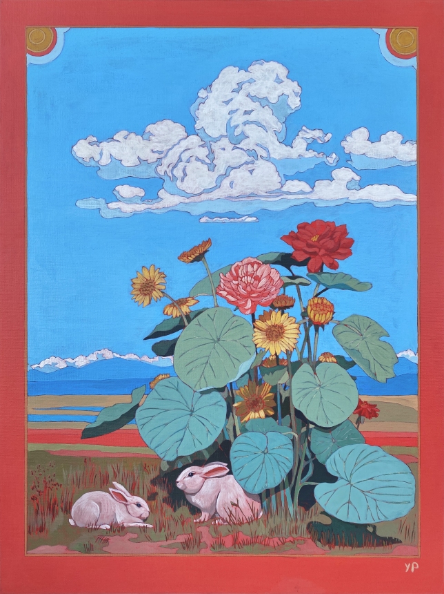 Painting for sale online - Landscape with white rabbits