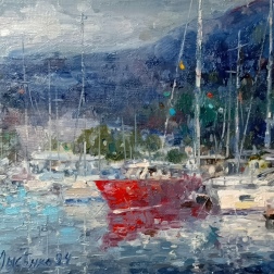 Painting for sale online - Red yacht