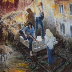 Painting for sale online - A train going into the horizon 