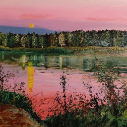 Painting for sale online - Moon at dawn over the lake
