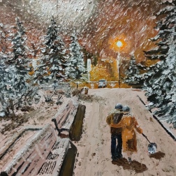 Painting for sale online - Evening walk under the snow