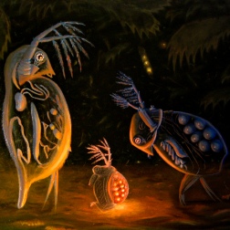 Painting for sale online - Daphnia Pulex and Sida Crystallina offend Moina Rektirostris at the bottom of a puddle