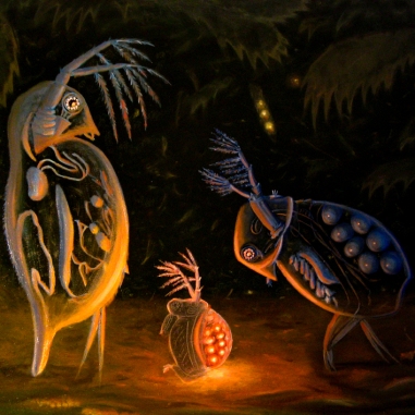 Painting for sale online - Daphnia Pulex and Sida Crystallina offend Moina Rektirostris at the bottom of a puddle