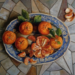 Painting for sale online - Tangerines on the blue plate
