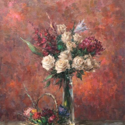 Painting for sale online - Flowers on red background