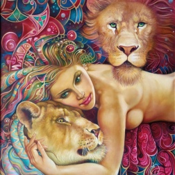 Painting for sale online - Woman and lions