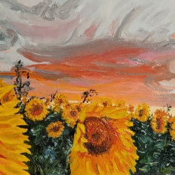 Painting for sale online - Sunflower field at sunset