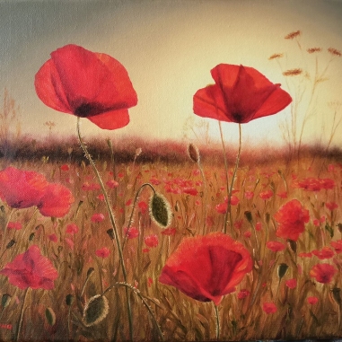 Painting for sale online - Sunset in a poppy field