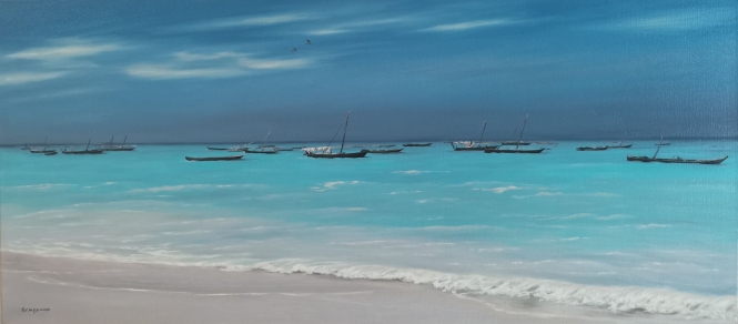 Painting for sale online - Fishing village Nungwi, Zanzibar island