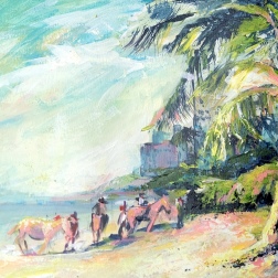 Painting for sale online - Pink horses on a white beach