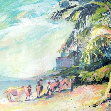 Painting for sale online - Pink horses on a white beach