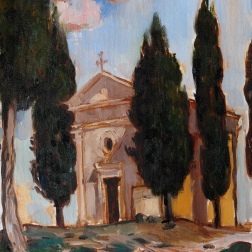 Painting for sale online - A study with the Vitaleta Chapel in Tuscany
