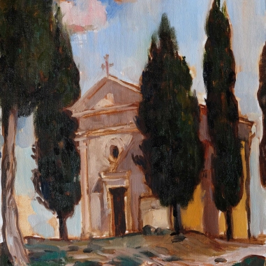 Painting for sale online - A study with the Vitaleta Chapel in Tuscany