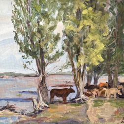 Painting for sale online - Cows in the poplars