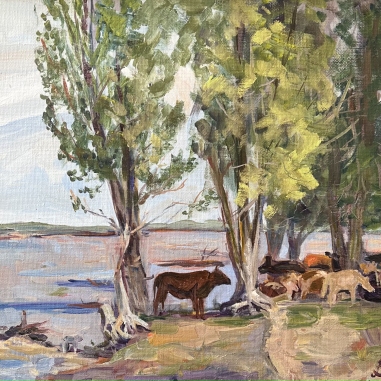 Painting for sale online - Cows in the poplars