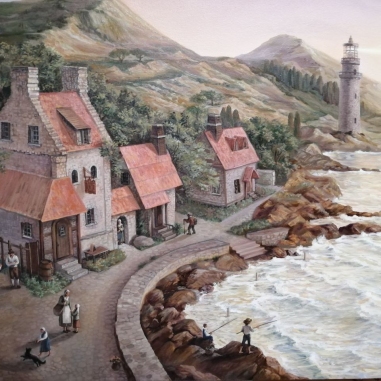 Painting for sale online - A town by the sea