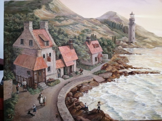 Painting for sale online - A town by the sea