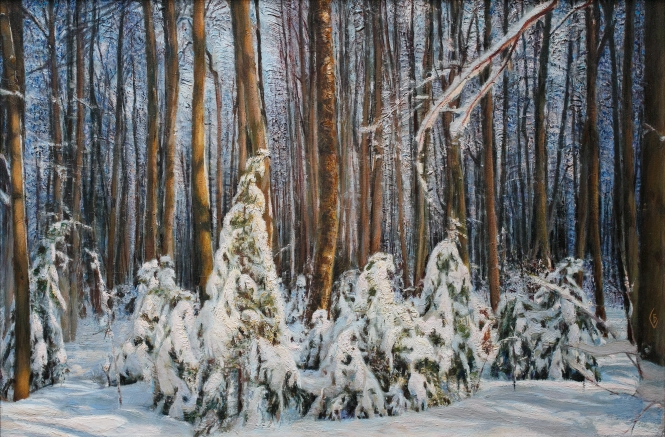 Painting for sale online - Christmas trees in the snow