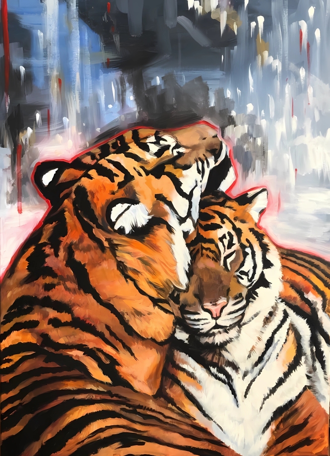 Painting for sale online - Tigers, hugs.