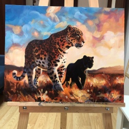 Painting for sale online - Leopard and Black Panther