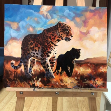Painting for sale online - Leopard and Black Panther