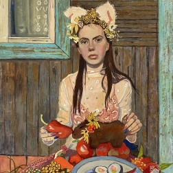 Painting for sale online - Self-portrait with a capybara