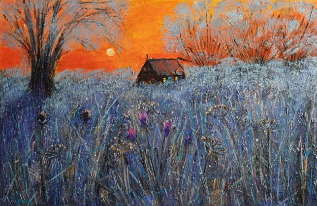 Painting for sale online - The winter evening will fall into a quiet sleep