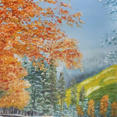 Painting for sale online - The breath of winter on the fiery leaves