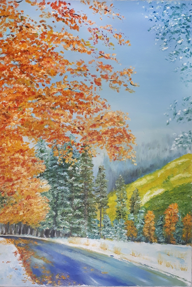 Painting for sale online - The breath of winter on the fiery leaves