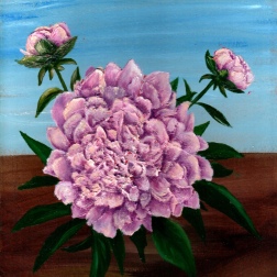 Painting for sale online - Peony on a blue