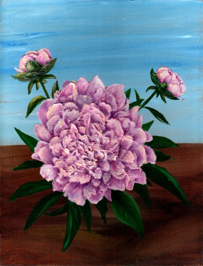 Painting for sale online - Peony on a blue