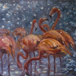 Painting for sale online - Flamingo in the snow